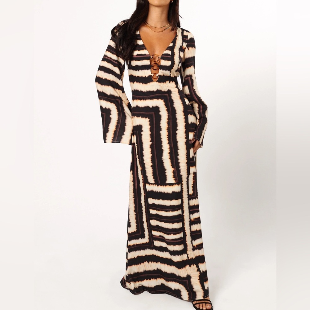 Seven Wonders Black and Tan Striped Maxi Dress - NWT